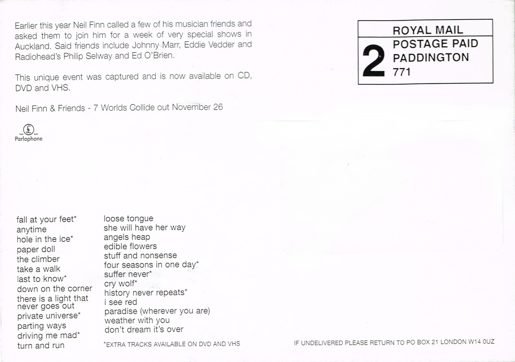 Live At The St. James (UK Promo Postcard)