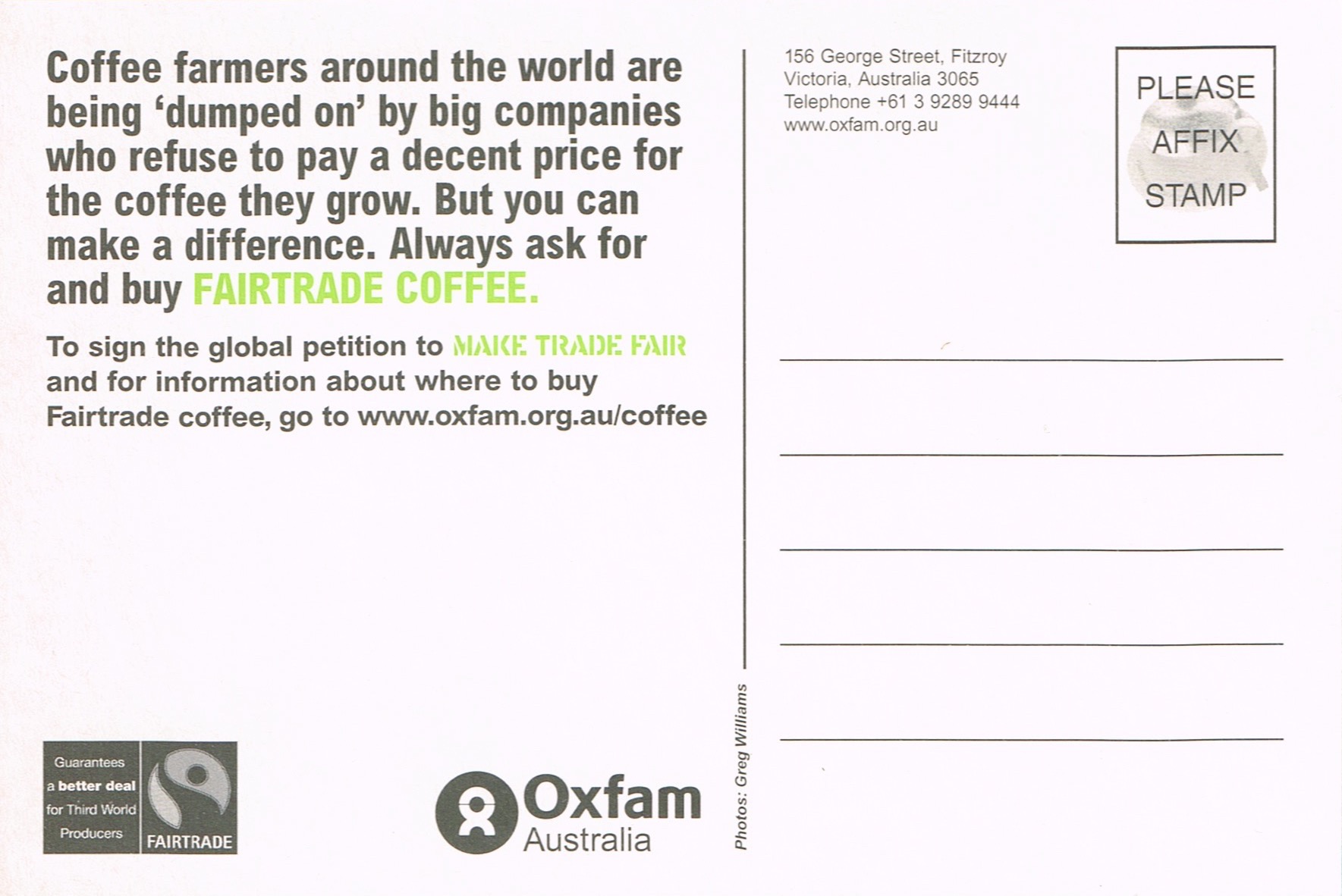Fairtrade Coffee (Australia Promo Postcard)