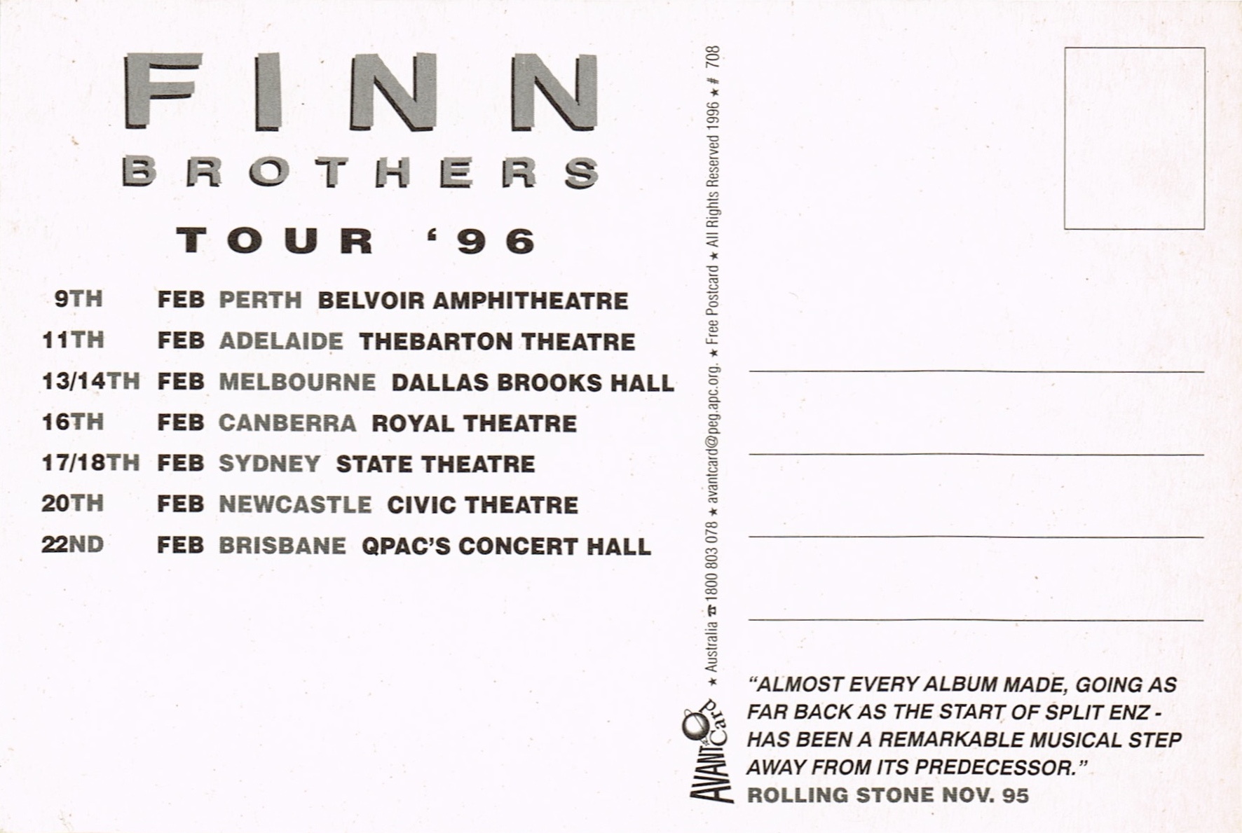 Finn Brothers (USA Promo Postcard)