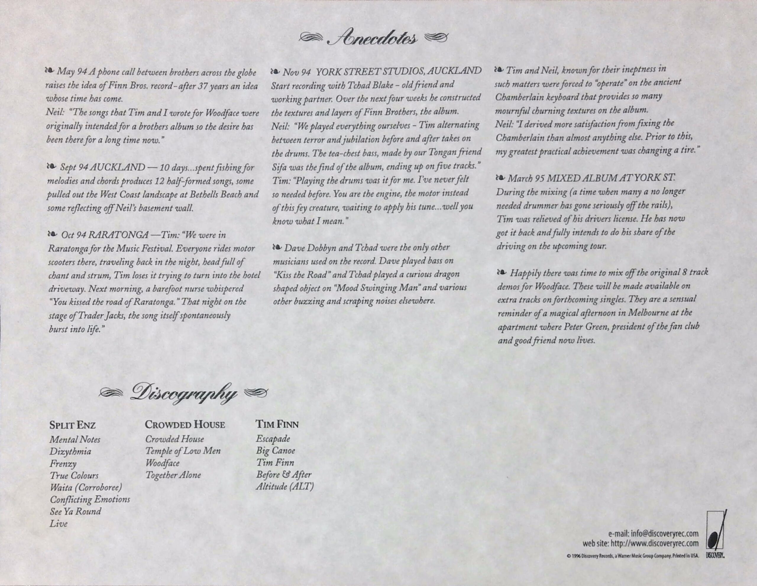 Finn Brothers (USA Promo Biography)