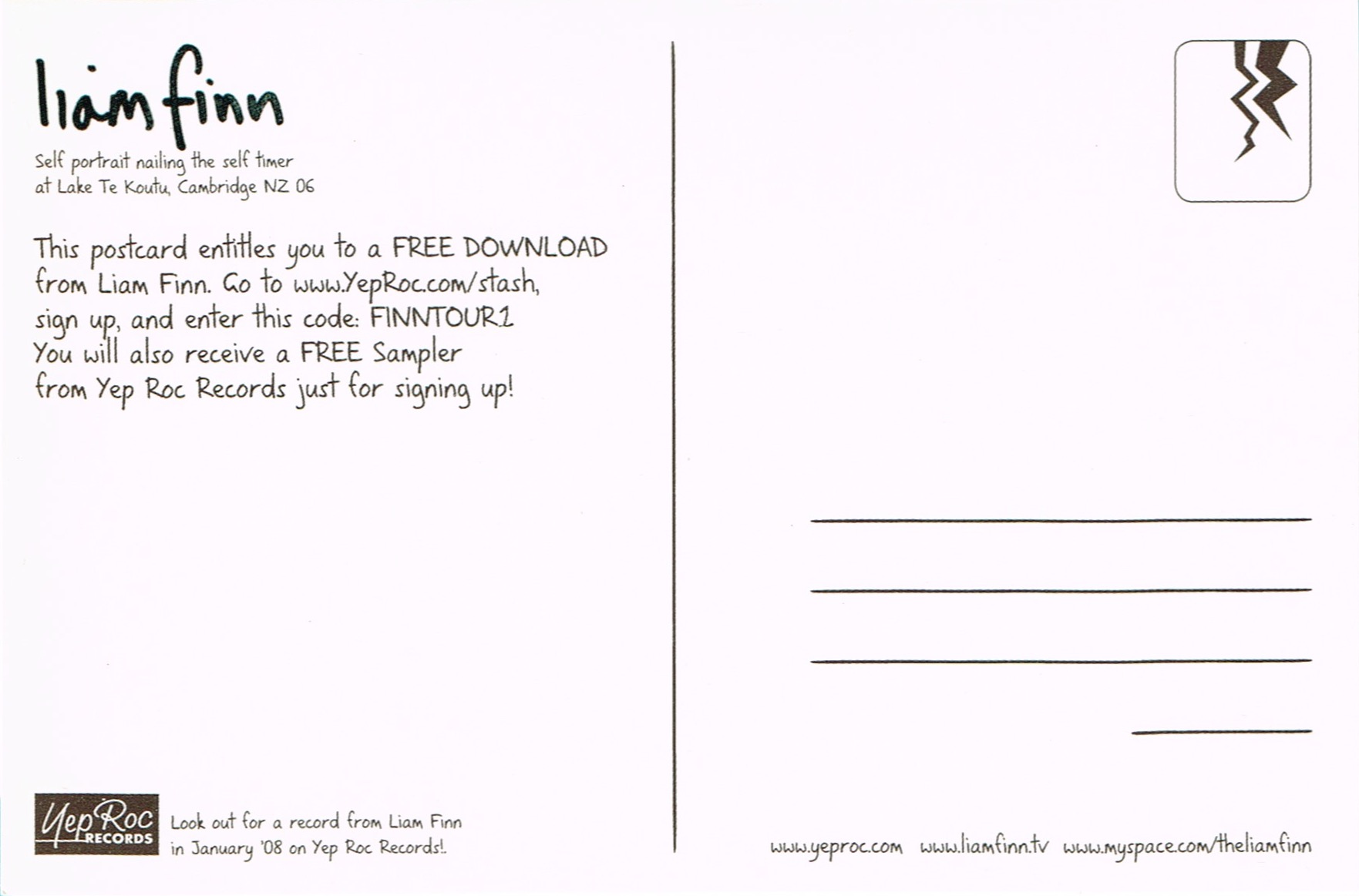 I'll Be Lightning (USA Promo Postcard)