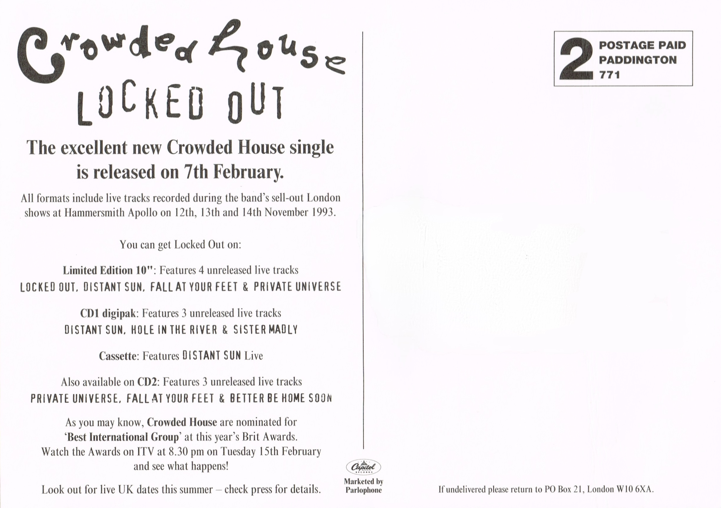 Locked Out (UK Promo Postcard)