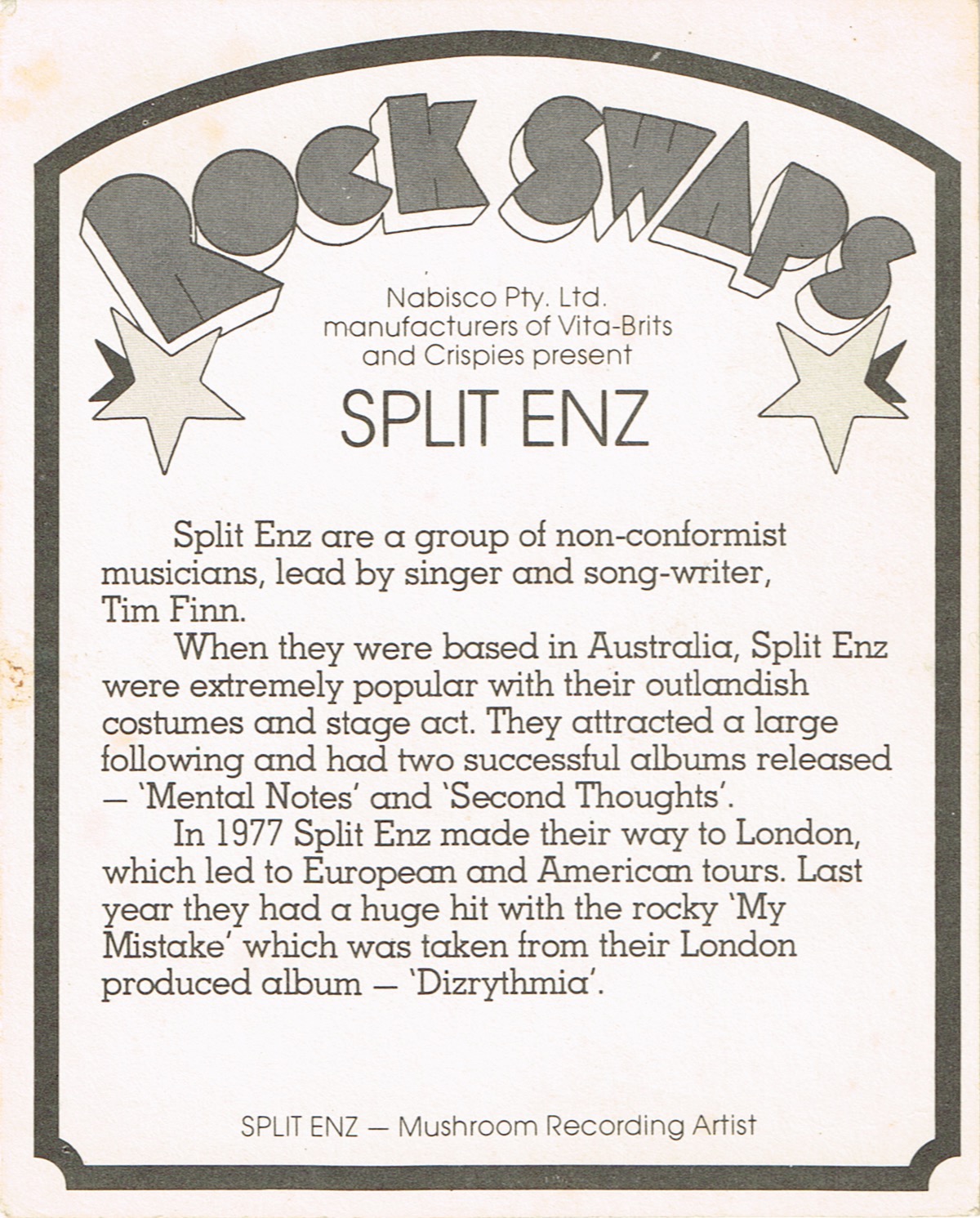 Nabisco Rock Swaps (Australia Collectors Card)