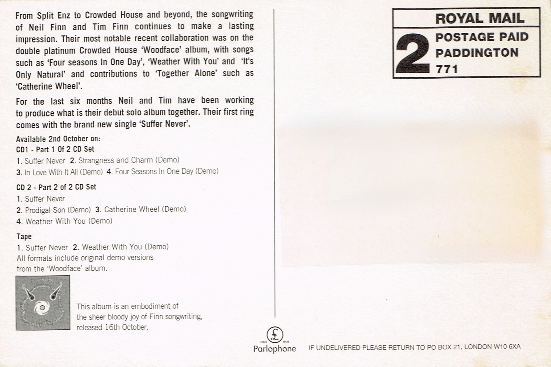 Suffer Never (UK Promo Postcard)