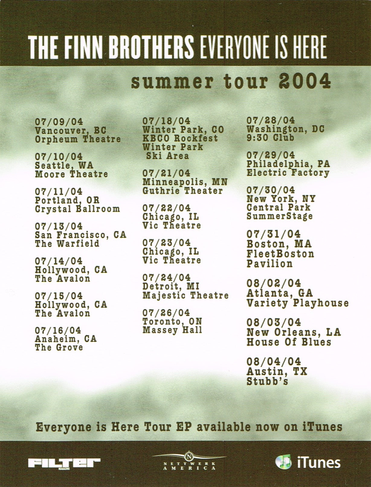 Summer Tour 2004 (USA Promo Card Flyer)