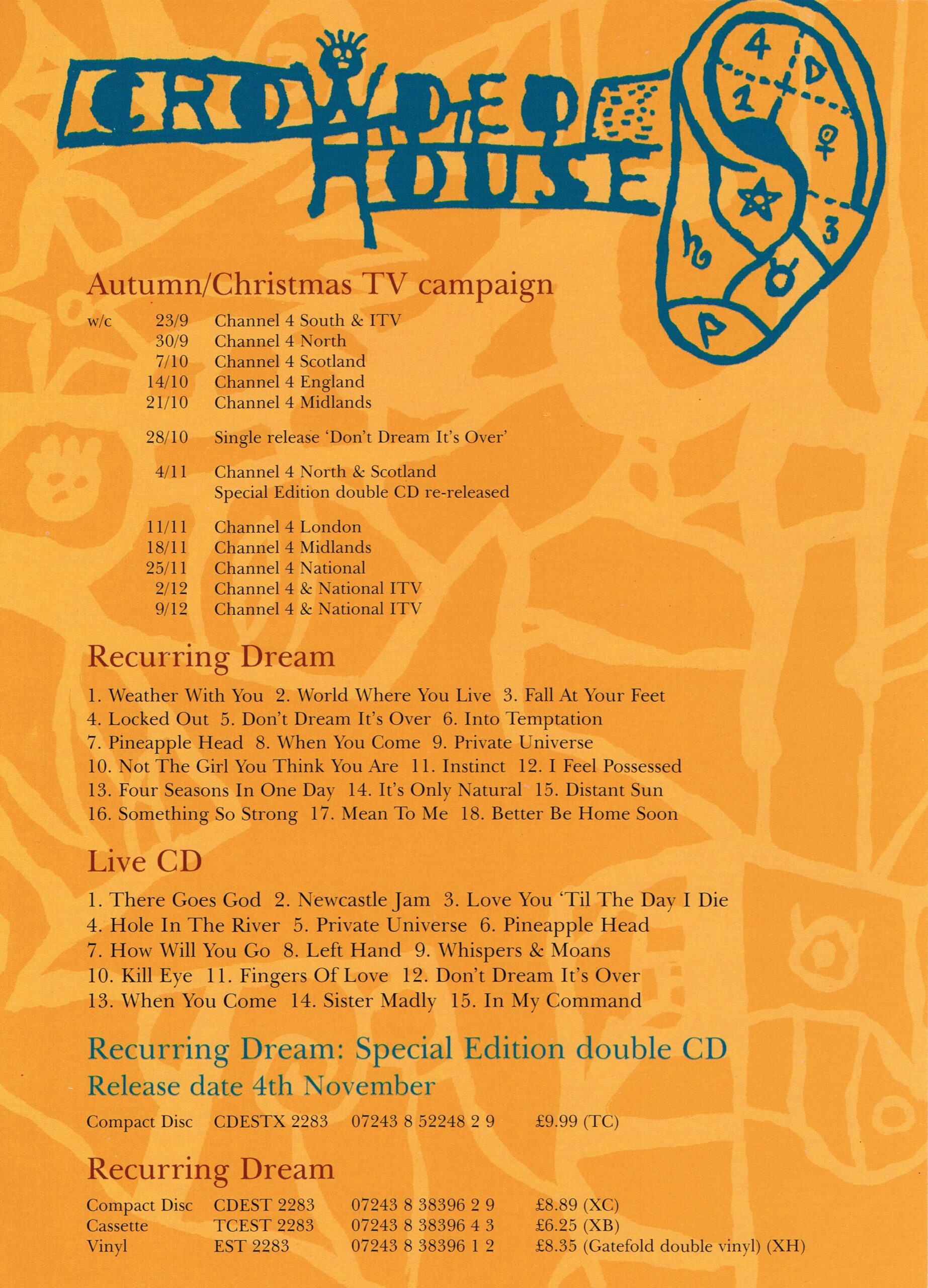 Crowded House – Recurring Dream TheVery Best Of Crowded House
1996 Australia (Capitol Records)
20.5cm x 20.5cm