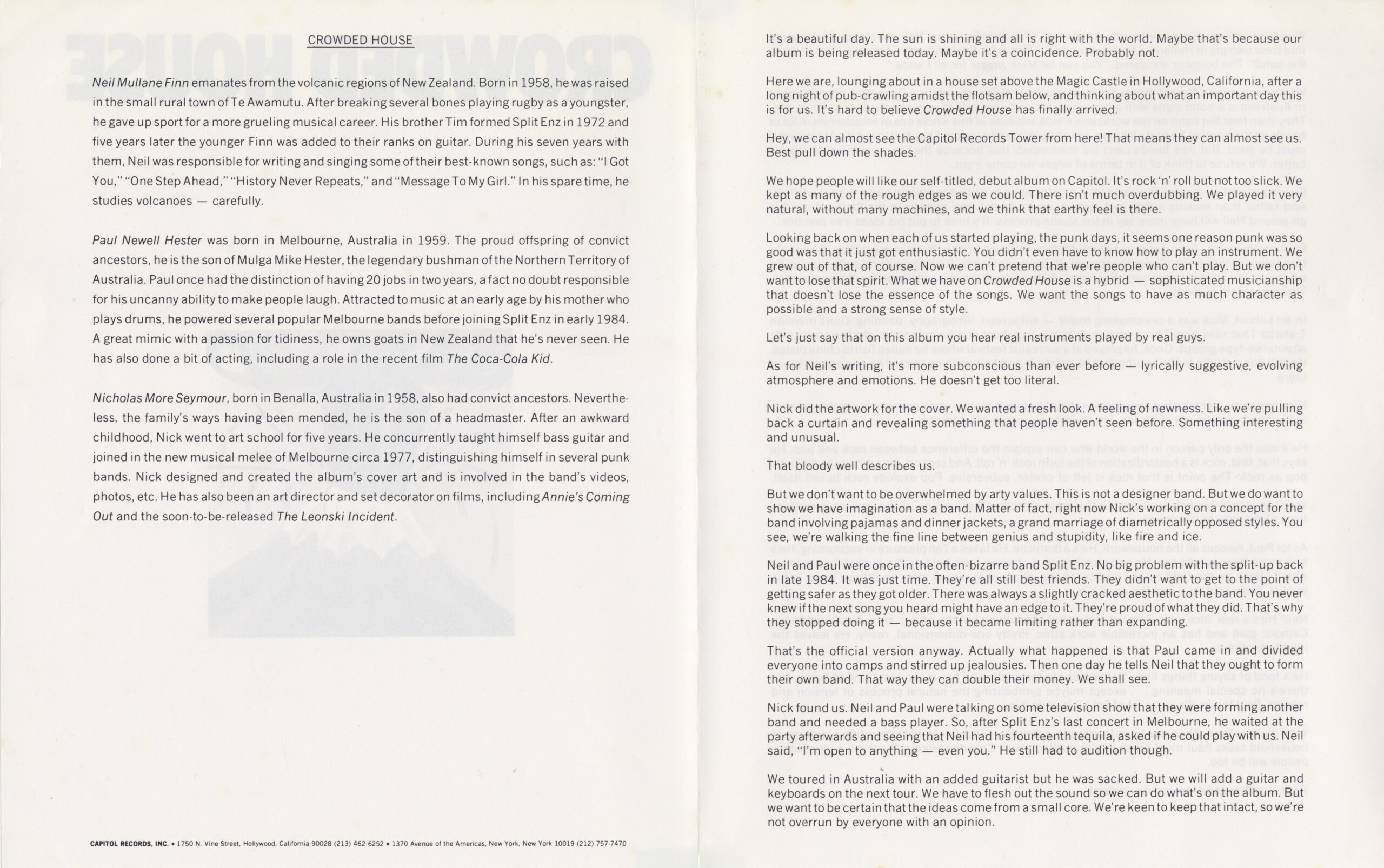 Crowded House (USA Promo Biography)