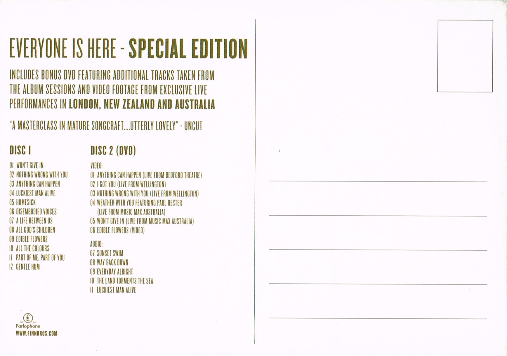 Everyone Is Here (Special Edition UK Promo Postcard)