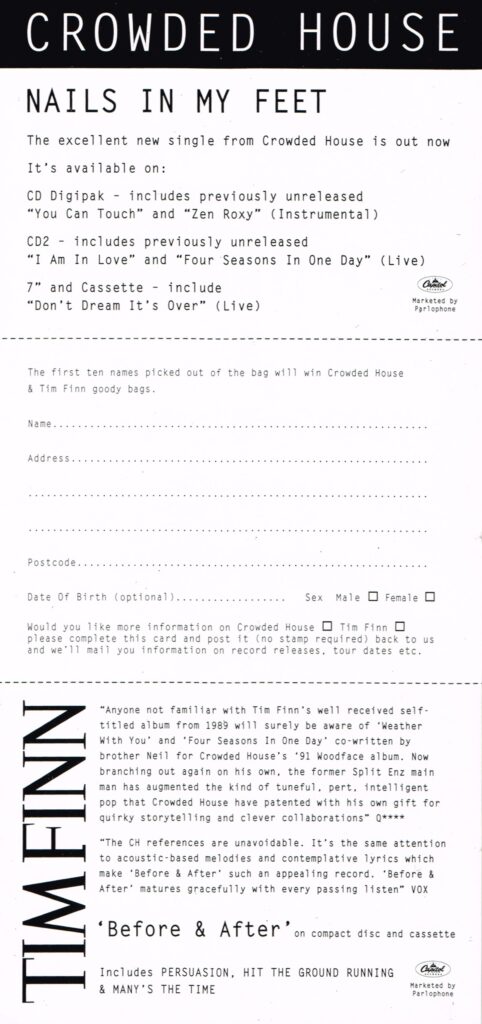 Nails In My Feet / Before & After (UK Promo Postcard)