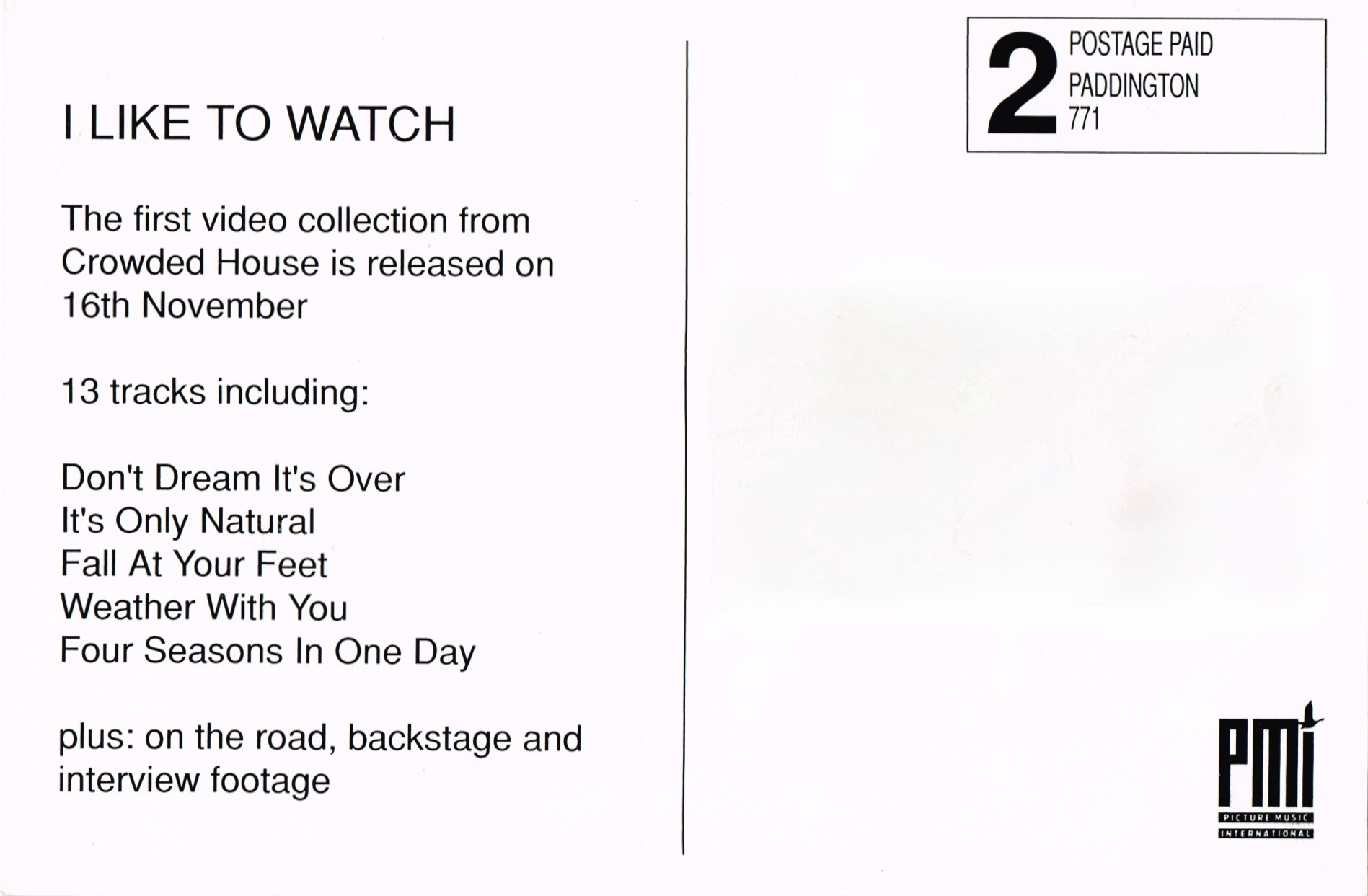 I Like To Watch (UK Promo Postcard)